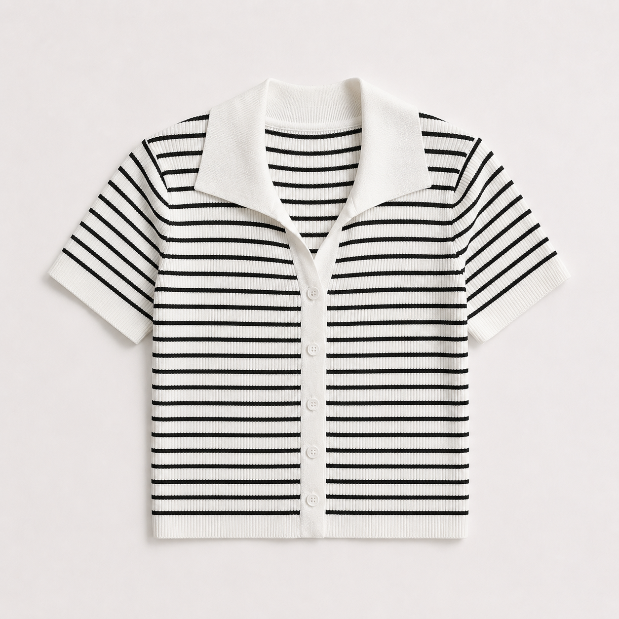 Women's Striped Button-Up Polo Shirt