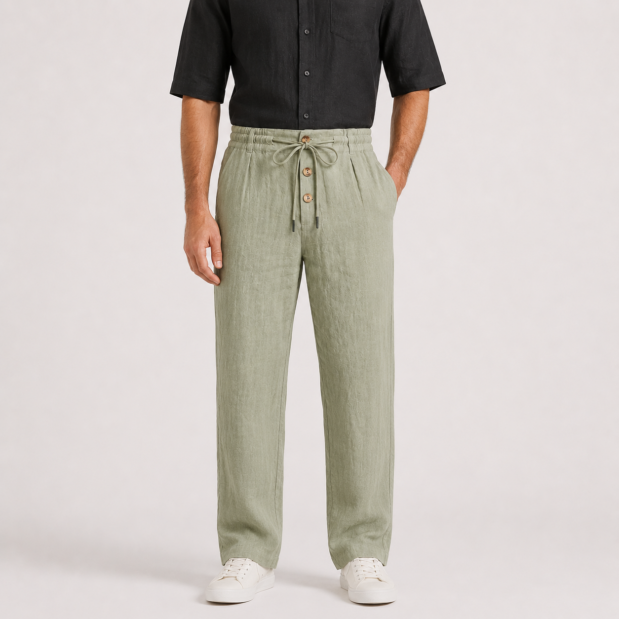 Men's Linen Drawstring Wide Leg Pants