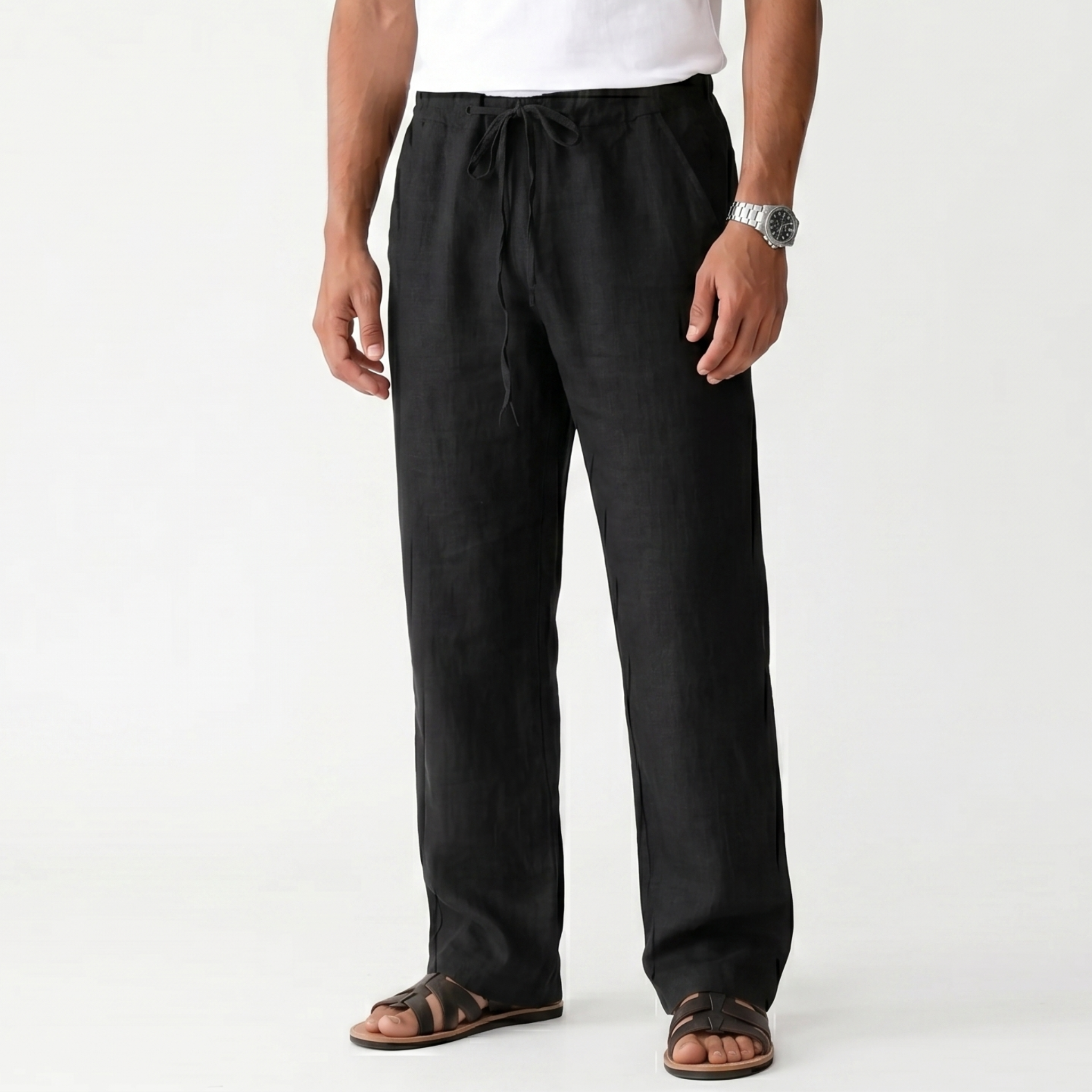 Men's Drawstring Waist Straight-Leg Trousers