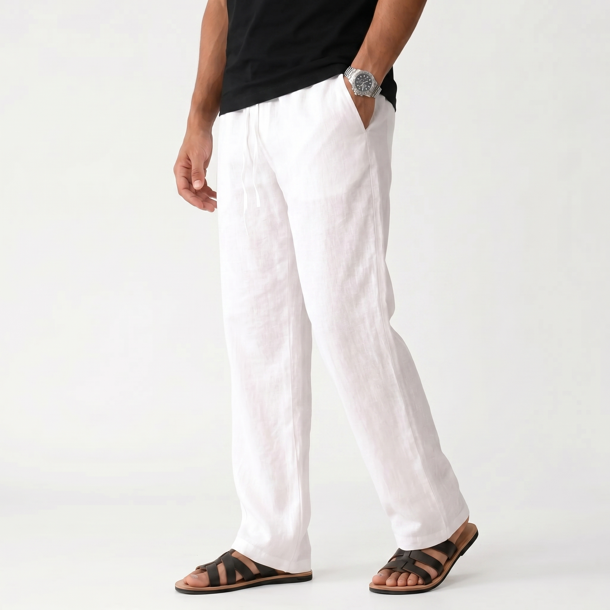 Men's Drawstring Waist Straight-Leg Trousers