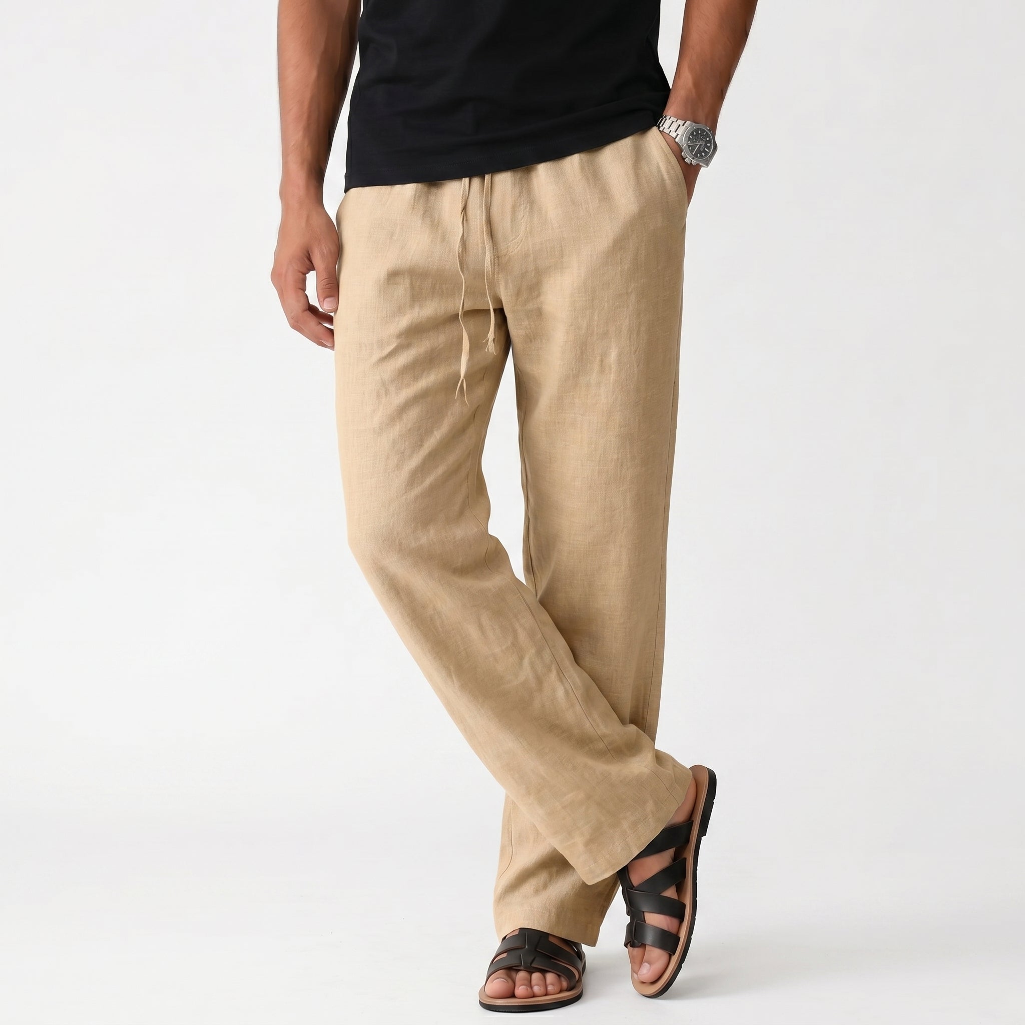 Men's Drawstring Waist Straight-Leg Trousers